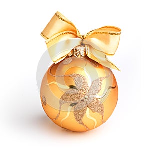 Golden dull christmas ball on white background