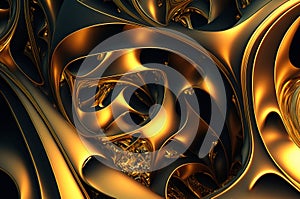 Golden dynamic texture, luxury gold metal texture wave background, liquid background, fluid splash, organic golden curves