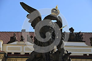 The golden eagle at the entrance to Prague Castle