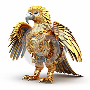 Golden Eagle Parrot: A Sci-fi Baroque Fusion Of Future Tech And Vivid Birdlife photo