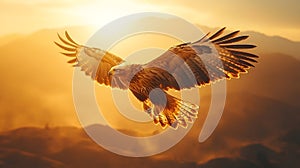 Golden Eagle Soaring at Sunset