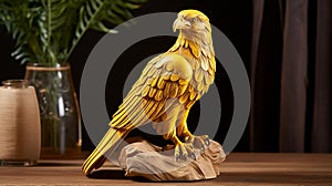 Golden Eagle Statue: Oak Desktop Decorative Painting In Chinese Style