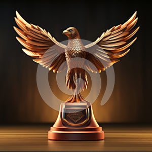 a golden eagle statue on top of a wooden pedestal