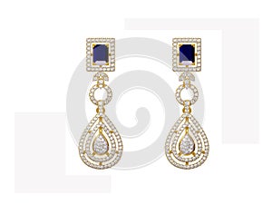 Golden Ear Ring Ornament With Diamonds & Gems