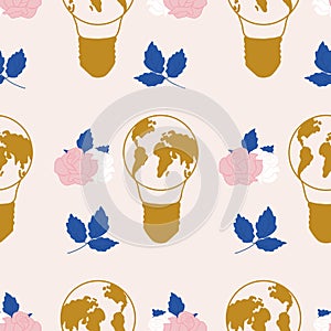 Golden earth aand roses in a seamless pattern design