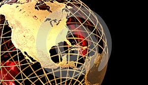 Golden earth globe metallic finish black background
