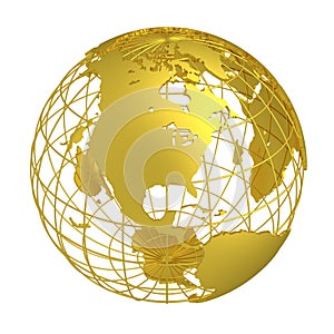 Golden Earth planet 3D Globe isolated