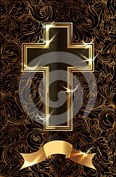 Golden Easter cross greeting card, vip, vector