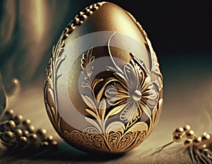 Golden Easter egg decorated with floral pattern