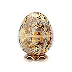 Golden Easter Egg Isolated, Jewelry Gift, Fantasy Abstract Faberge Imitation, Generative AI Illustration