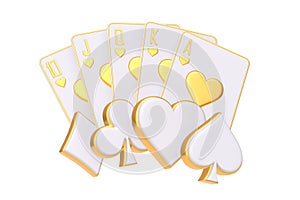 Golden-Edged Royal Flush Hearts on White