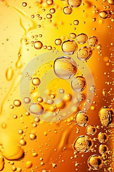 Golden Effervescence: Macro View of Bubbles in Liquid. Generative ai