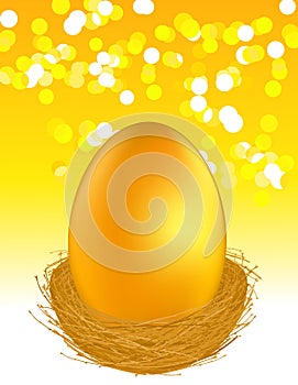 Golden egg on glare light background