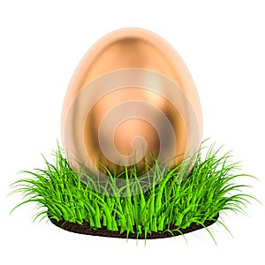 Golden egg in the green grass, Easter concept. 3D rendering