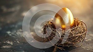 Golden Egg Nestled in a Tabletop Nest