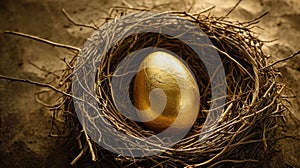 Golden Egg Nestled in a Tabletop Nest