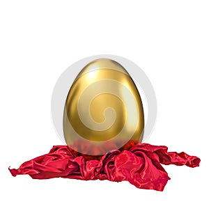 Golden egg on red drapery isolated on white background