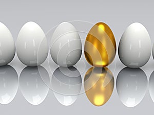 Golden egg in a row of the white eggs