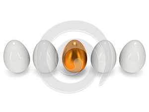 Golden egg in a row of the white eggs
