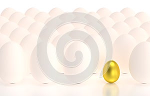 Golden egg in rows of eggs