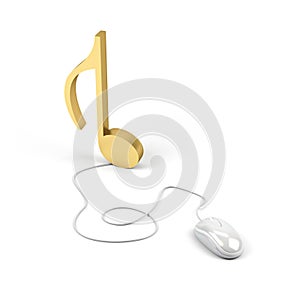 Golden eighth note connected to a computer mouse.