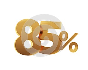 Golden eighty five percent on white background. 3d render