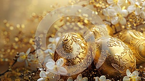 Golden Elegance Easter Card Clipart: Prestigious Eggs photo