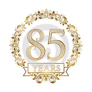 Golden emblem of eighty fifth years anniversary in vintage style