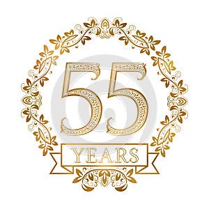 Golden emblem of fifty fifth years anniversary in vintage style