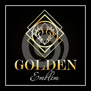 Golden emblem and in white frame on black background