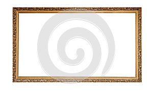 Golden empty frame isolated on white background. Copy space