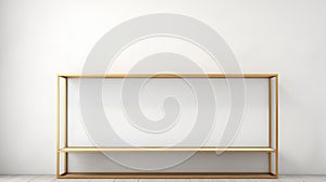 Minimalistic Gold Shelf With Empty Frame On White Background