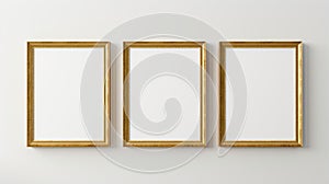 Golden Empty Frame On White Wall: Muted Colorscape Mastery