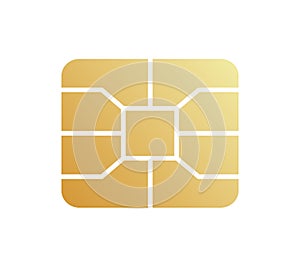 Golden EMV chip icon. Secure online banking microchip.