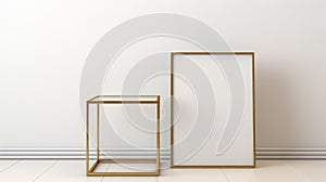 Golden End Table With Minimalistic Empty Frame For Canvas