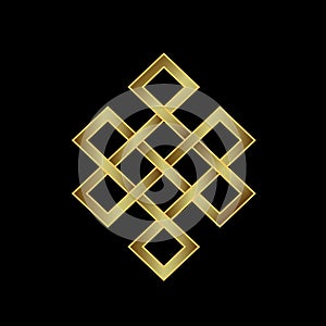 Golden Endless knot. Concept of Karma