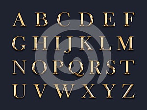 Golden english alphabet on a gray background.Education concept