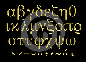 Golden engraved Greek alphabet lettering set photo