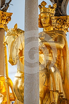 Golden Equestrian statue of Magdeburger Reiter, King and Knight, Magdeburg, Germany,