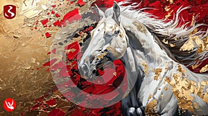 Golden Equine Dreamscape: Abstract Oil Painting with Paint Spots and Strokes, Large Stroke Mural Art for Wall Decor