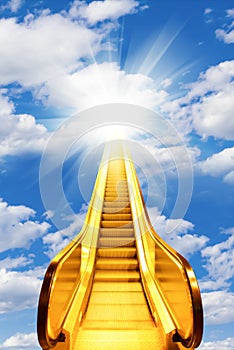 Golden escalator stairs to the shine in sky