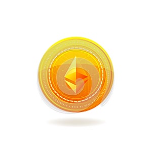 Golden Ethereum coin. Crypto currency blockchain coin. Ethereum symbol isolated on white background.
