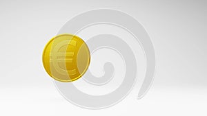 Golden Euro Coin Spinning on Studio Light Gray Background