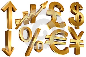 Golden euro dollar pound yen arrow