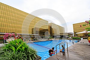 Golden exterior Building of Nobu hotel at City of Dreams in Manila