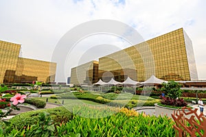 Golden exterior Building of Nobu hotel at City of Dreams in Manila