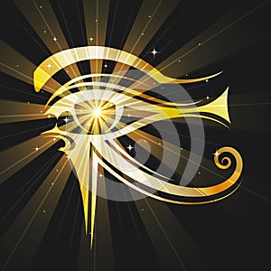 Golden Eye of Horus on Black Background