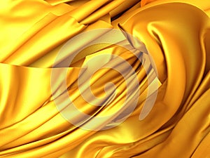 Golden fabric background. Flying silk cloth