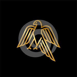 Golden falcon Vector logo design in luxury line outline style design