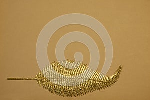 Golden feather below, on a background of old vintage paper